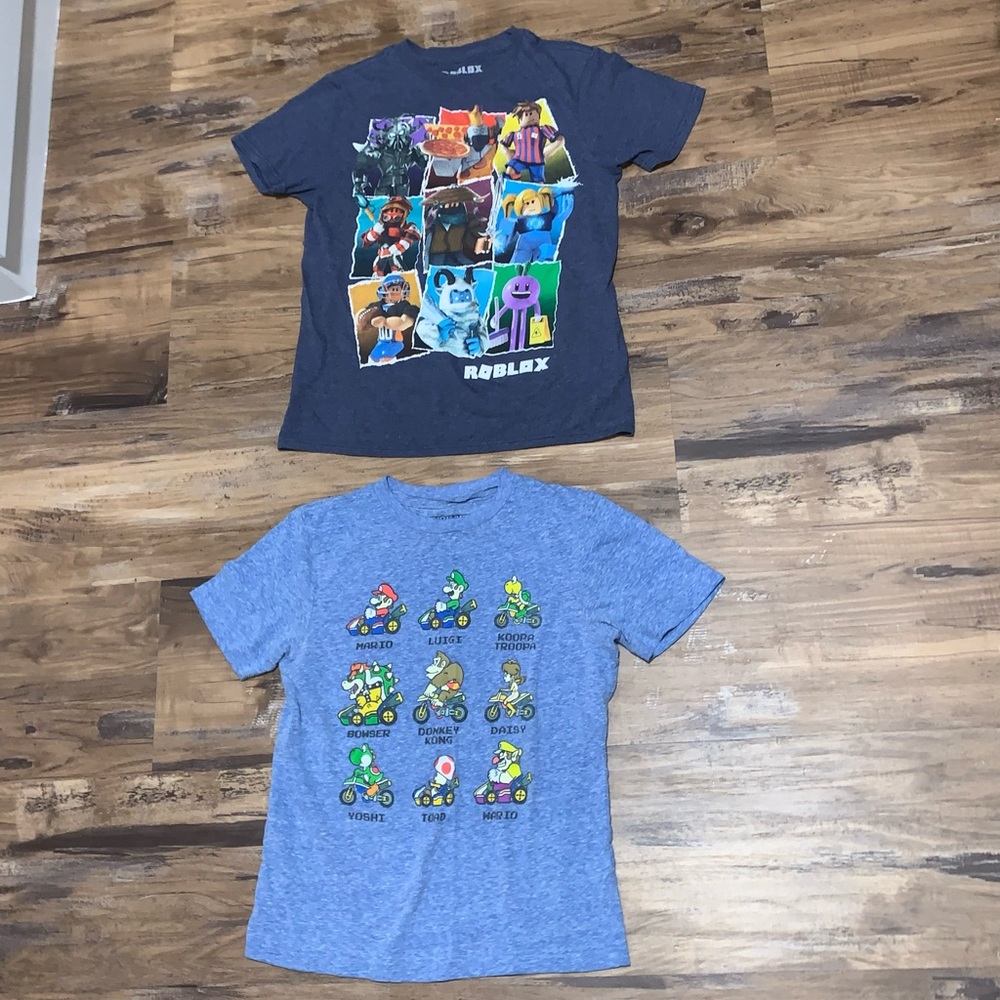 Two shirts: Roblox size M and Mario size S, boy, cotton good condition